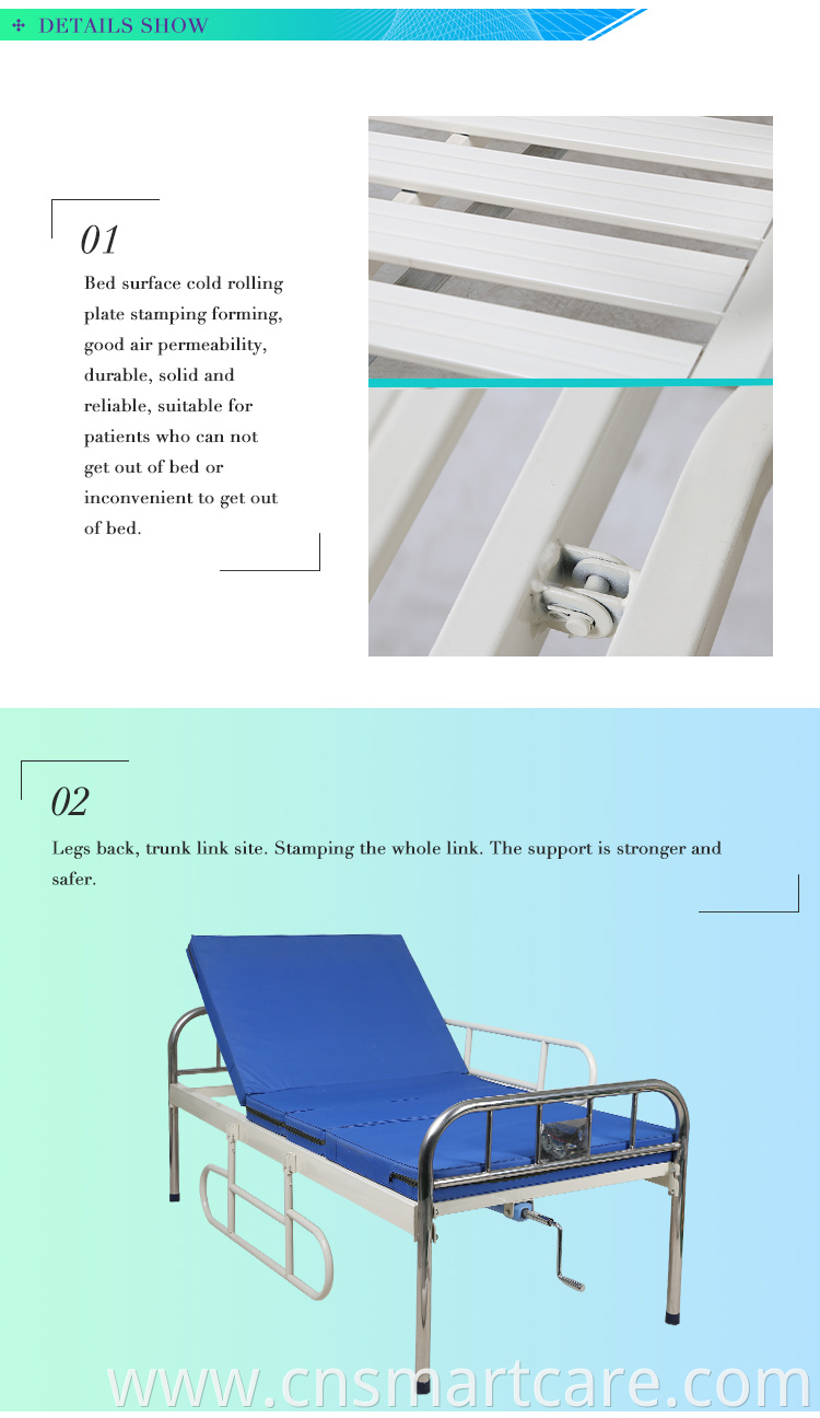 Full Epoxy Powder Coated One Crank Manual Hospital Folding Bed For Patient